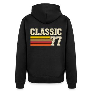 Rétro Classique 77 – Né en 1977, Anniversaire Vintage - Veste à capuche bio Premium Unisexe - noir - Dos - Nico (187cm)