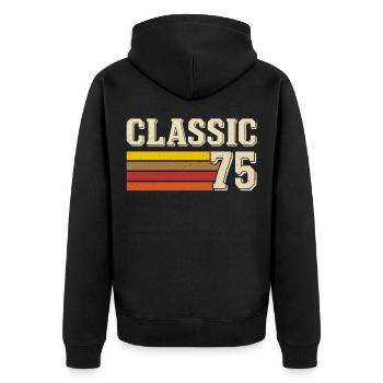 Rétro Classique 75 – Né en 1975, Anniversaire Vintage - Veste à capuche bio Premium Unisexe - noir - Dos - Nico (187cm)