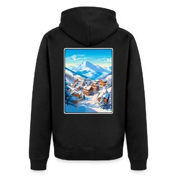 Meribel France Vintage-Reiseplakat Cityscape WPA - Unisex Premium Bio Zip Hoodie - Schwarz - Hinten - Nico (187cm)