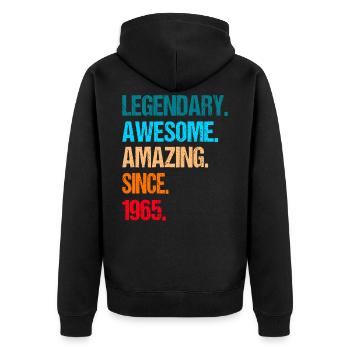 1965 vintage legendary - Unisex Premium Organic Zip Hoodie - black - Back - Nico (187cm)