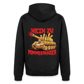 No to Pommespanzer Sport Gym - Unisex Premium Organic Zip Hoodie - black - Back - Nico (187cm)