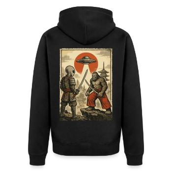 Samouraï Bigfoot Alien Guerrier japonais, Ninja - Veste à capuche bio Premium Unisexe - noir - Dos - Nico (187cm)
