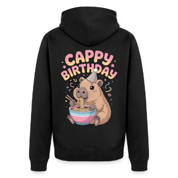  Cappy Geburtstag Capybara Ramen CAPPY BIRTHDAY - Unisex Premium Bio Zip Hoodie - Schwarz - Hinten - Nico (187cm)