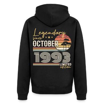 Oktober 1993 Geschenk - Genial seit Oktober 1993 - Unisex Premium Bio Zip Hoodie - Schwarz - Hinten - Nico (187cm)