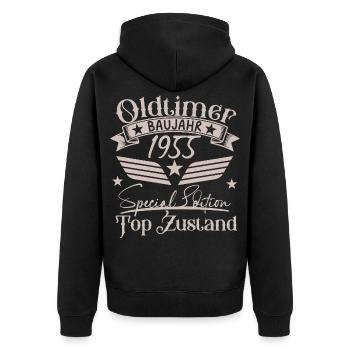 Vintage 1955 Baujahr Design - Unisex Premium Bio Zip Hoodie - Schwarz - Hinten - Nico (187cm)