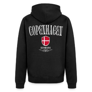 Copenhagen Denmark, minimalist elegant design - Unisex Premium Organic Zip Hoodie - black - Back - Nico (187cm)