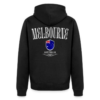 Melbourne, Australie, design élégant et minimaliste - Veste à capuche bio Premium Unisexe - noir - Dos - Nico (187cm)