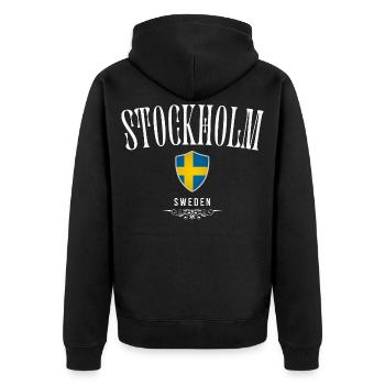 Stockholm, Suède, design minimaliste élégant - Veste à capuche bio Premium Unisexe - noir - Dos - Nico (187cm)