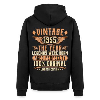 70e anniversaire Vintage - Année de naissance 1955 - Veste à capuche bio Premium Unisexe - noir - Dos - Nico (187cm)
