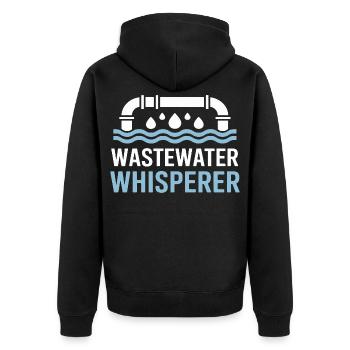 Abwasserflüsterer - Wasseraufbereitung - Unisex Premium Bio Zip Hoodie - Schwarz - Hinten - Nico (187cm)