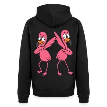 Zwei lustige tanzende Flamingos, Dabbing Giraffen - Unisex Premium Bio Zip Hoodie - Schwarz - Hinten - Nico (187cm)