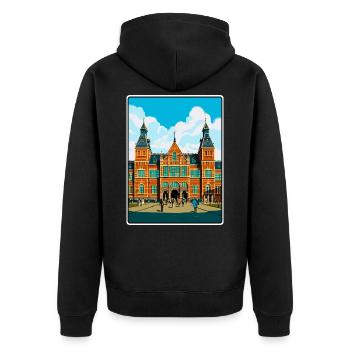 Rijksmuseum Niederlande Reiseplakat Cityscape - Unisex Premium Bio Zip Hoodie - Schwarz - Hinten - Nico (187cm)