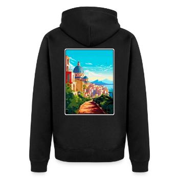 Cagliari Italy Mediterranean Sunrise Travel Poster - Unisex Premium Organic Zip Hoodie - black - Back - Nico (187cm)