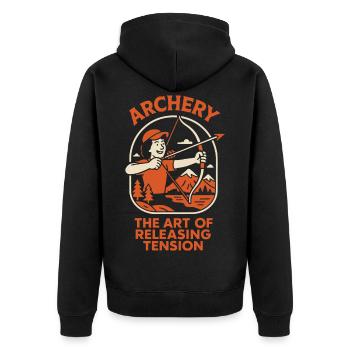 Archery: The Art of Relieving Tension - Unisex Premium Organic Zip Hoodie - black - Back - Nico (187cm)