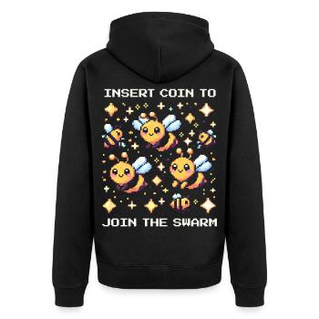 Insert a coin – join the swarm | Bees - Unisex Premium Organic Zip Hoodie - black - Back - Nico (187cm)