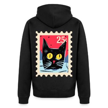Kunstvoller Katze als Briefmarke - Unisex Premium Bio Zip Hoodie - Schwarz - Hinten - Nico (187cm)