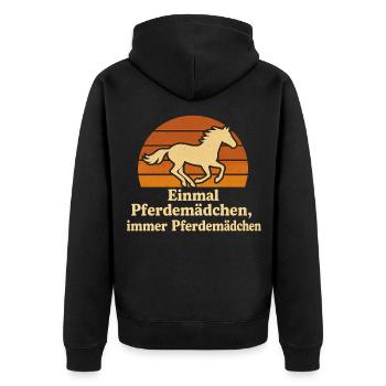 Funny horse girl with vintage happiness - Unisex Premium Organic Zip Hoodie - black - Back - Nico (187cm)