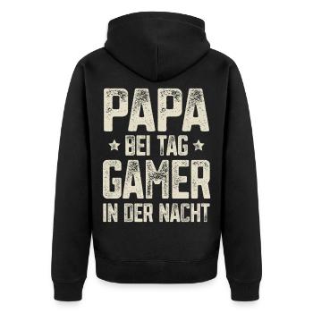 Papa Gamer Gaming - Unisex Premium Bio Zip Hoodie - Schwarz - Hinten - Nico (187cm)