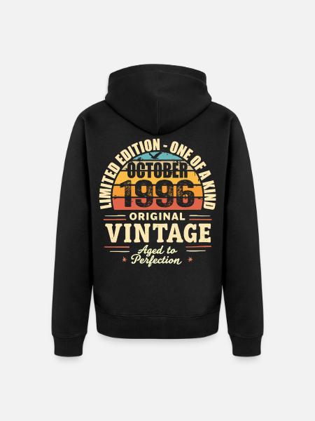 Retro October 1996 - birthday october 1996 - Unisex Premium Organic Zip Hoodie - black