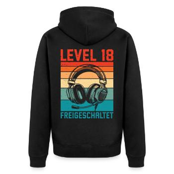 18. Geburtstag Jungen Gamer Level 18 Unlocked - Unisex Premium Bio Zip Hoodie - Schwarz - Hinten - Nico (187cm)