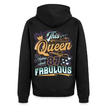 87e anniversaire Reine Femmes - Veste à capuche bio Premium Unisexe - noir - Dos - Nico (187cm)