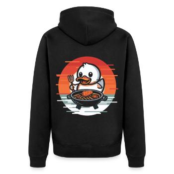 Grillen Ente Gummiente Badeente Barbeque Grill - Unisex Premium Bio Zip Hoodie - Schwarz - Hinten - Nico (187cm)