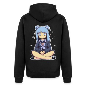 Kawaii Blauhaariges Mädchen Illustration - Unisex Premium Bio Zip Hoodie - Schwarz - Hinten - Nico (187cm)