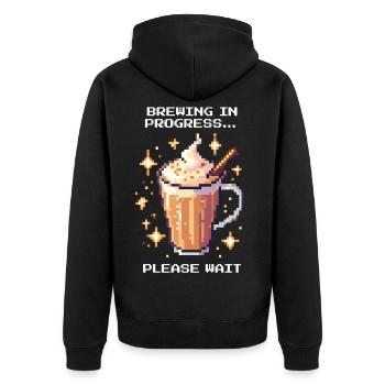 Chai brewing – please wait | Chai Latte - Unisex Premium Organic Zip Hoodie - black - Back - Nico (187cm)