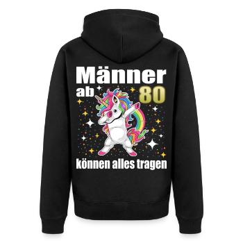 80th Birthday – Funny Unicorn Men - Unisex Premium Organic Zip Hoodie - black - Back - Nico (187cm)
