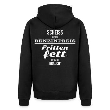 Ich brauch Frittenfett Design Geschenk - Unisex Premium Bio Zip Hoodie - Schwarz - Hinten - Nico (187cm)