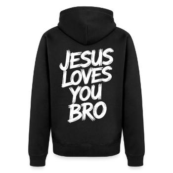 Jésus t'aime frère Message chrétien moderne - Veste à capuche bio Premium Unisexe - noir - Dos - Nico (187cm)