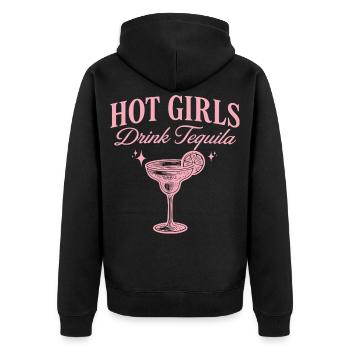 Humorvoller Aperitif Mädchen trinken Tequila - Unisex Premium Bio Zip Hoodie - Schwarz - Hinten - Nico (187cm)