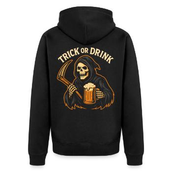 T-shirt « Trick or Drink » pour homme avec inscription « Halloween Beer » - Veste à capuche bio Premium Unisexe - noir - Dos - Nico (187cm)