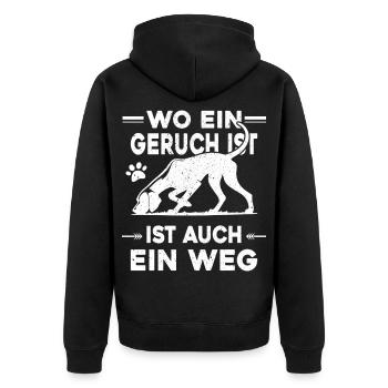 Mantrailing - Wo ein Geruch da ein Weg - Unisex Premium Bio Zip Hoodie - Schwarz - Hinten - Nico (187cm)