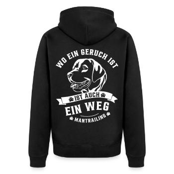 Mantrailing Labrador Wo ein Geruch da ein Weg - Unisex Premium Bio Zip Hoodie - Schwarz - Hinten - Nico (187cm)