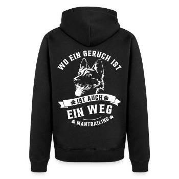 Mantrailing - Wo ein Geruch da ein Weg Schäferhund - Unisex Premium Bio Zip Hoodie - Schwarz - Hinten - Nico (187cm)