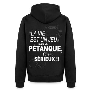 Pétanque Jeu de boule Apéro Zitat Humor - Unisex Premium Bio Zip Hoodie - Schwarz - Hinten - Nico (187cm)