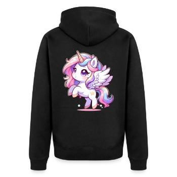 Magisches Einhorn - Unisex Premium Bio Zip Hoodie - Schwarz - Hinten - Nico (187cm)