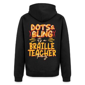 Professeur de Braille Braille Dotum - Veste à capuche bio Premium Unisexe - noir - Dos - Nico (187cm)