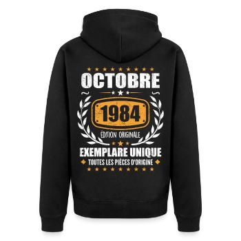 Vintage October 1984, October 1984 Retro Gift - Unisex Premium Organic Zip Hoodie - black - Back - Nico (187cm)