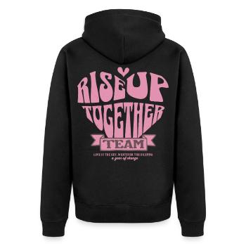 Conception de t-shirt Love Unity Heart, Levez-vous ensemble - Veste à capuche bio Premium Unisexe - noir - Dos - Nico (187cm)