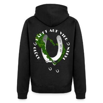 Naturinspiriertes Hufeisen mit Klee - Unisex Premium Bio Zip Hoodie - Schwarz - Hinten - Nico (187cm)