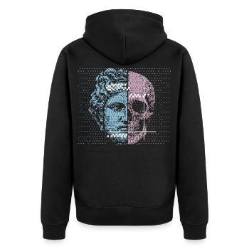 Digital Split Ancient Face Skull Art Design - Unisex Premium Organic Zip Hoodie - black - Back - Nico (187cm)