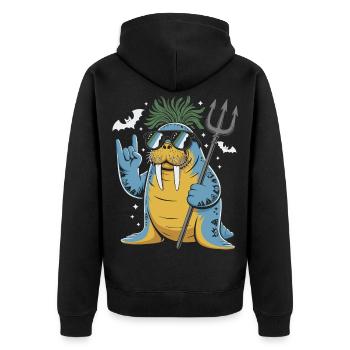 Walross Punk Rocker Halloween  - Unisex Premium Bio Zip Hoodie - Schwarz - Hinten - Nico (187cm)