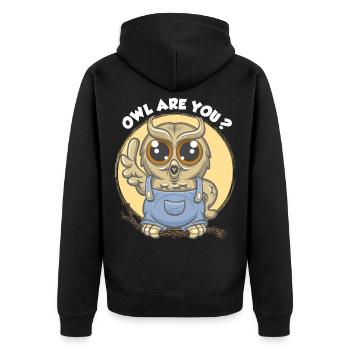 Owl are you ? - Unisex Premium Organic Zip Hoodie - black - Back - Nico (187cm)