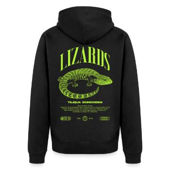 Blue Tongue Skink Reptile Keeper Streetwear - Unisex Premium Bio Zip Hoodie - Schwarz - Hinten - Nico (187cm)