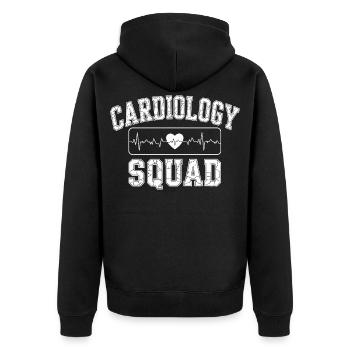 Herzschlag Cardiologie Motiv Design - Unisex Premium Bio Zip Hoodie - Schwarz - Hinten - Nico (187cm)