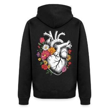 Flower heart with anatomical heart design - Unisex Premium Organic Zip Hoodie - black - Back - Nico (187cm)