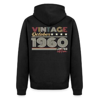 Octobre 1960 rétro anniversaire 1960 Octobre 1960  - Veste à capuche bio Premium Unisexe - noir - Dos - Nico (187cm)