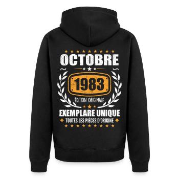 Vintage Octobre 1983, Cadeau Rétro Octobre 1983 - Veste à capuche bio Premium Unisexe - noir - Dos - Nico (187cm)